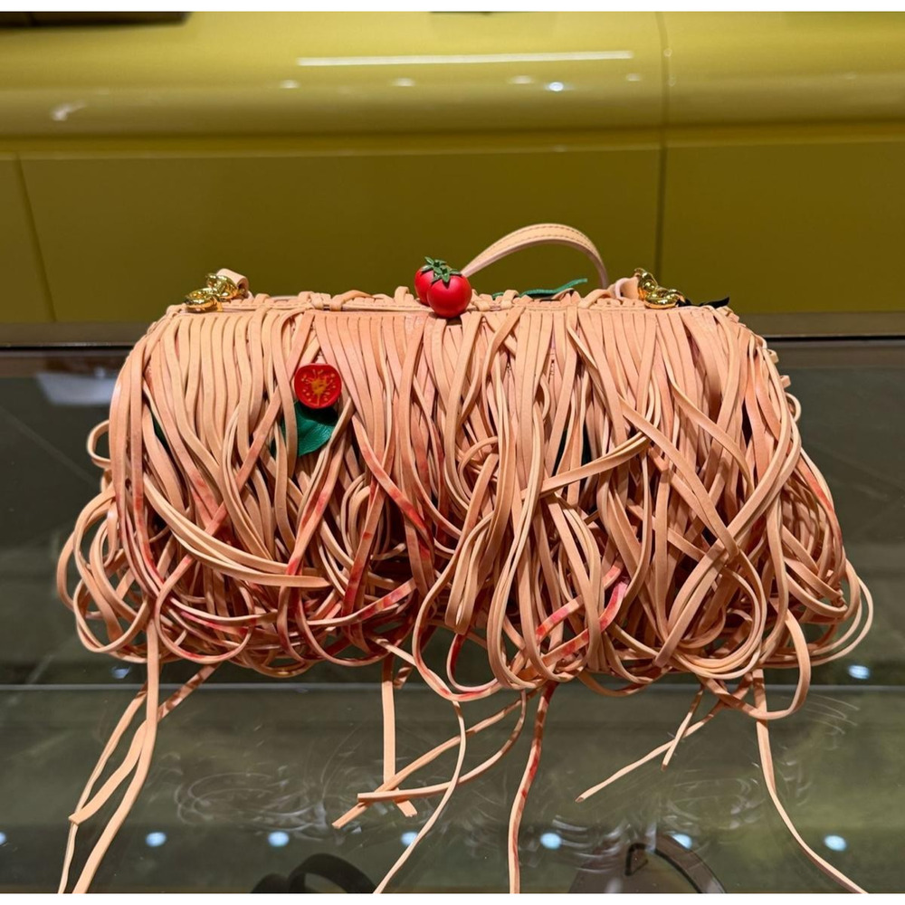 Moschino Couture Jeremy Scott Spaghetti Pasta Fringe Tomato Clutch Shoulder Bag - Picture 6 of 8